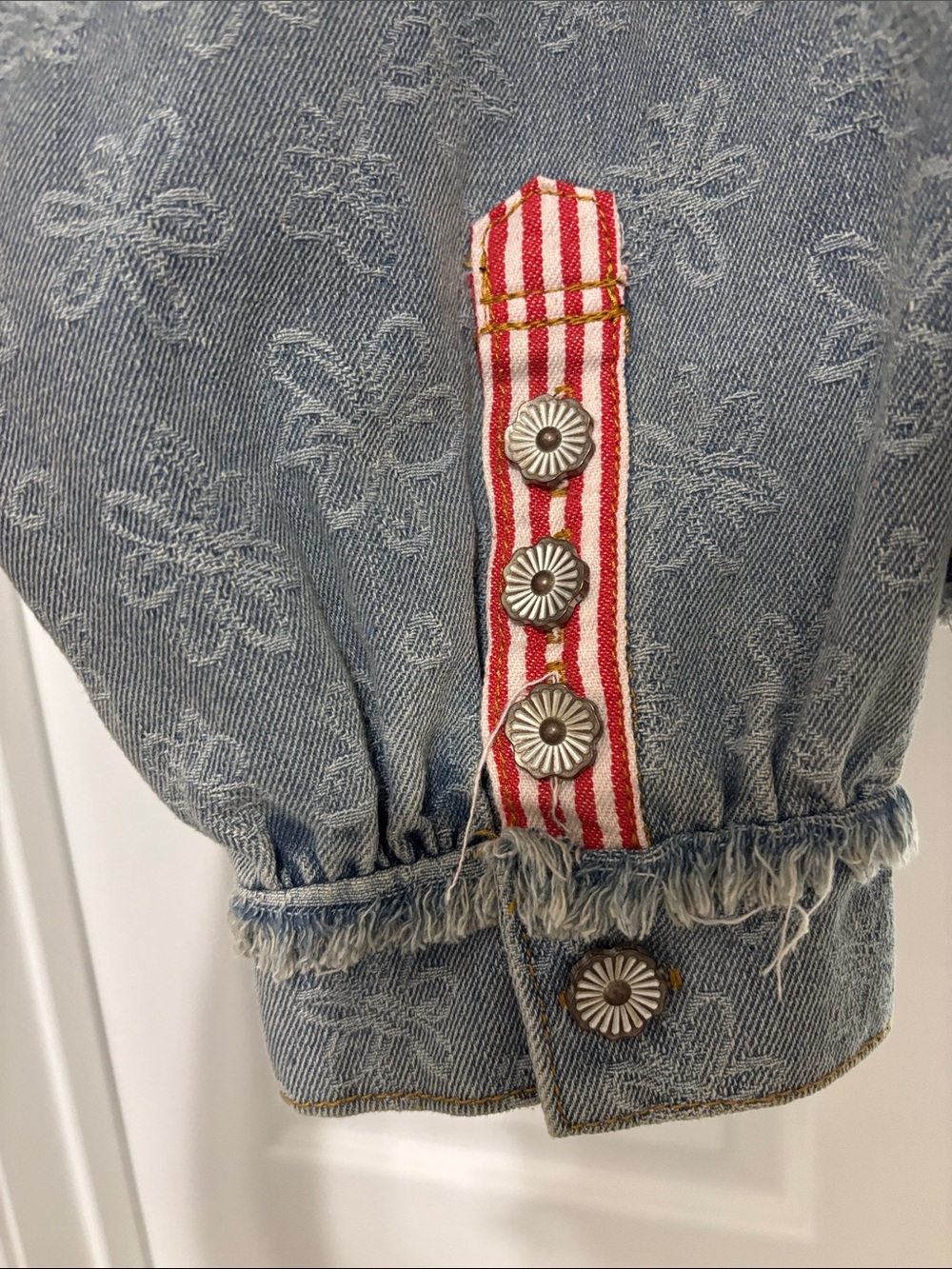 Boho Patchwork Denim Jacket - Floral & Stripe Panels - Picture 4 of 6